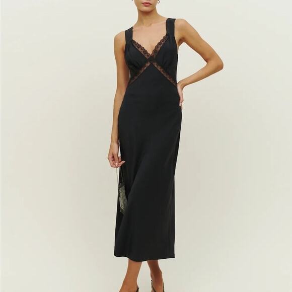 chinese dress ladies Reformation Aliceyn Silk Waves Blue Lace Cut-Out Maxi Dress – The Closet  New York